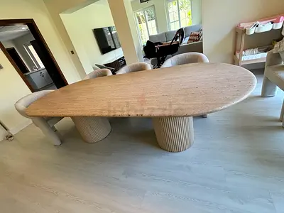 8 SEATER DINING TABLE TRAVENTINE/WOOD BEIGE