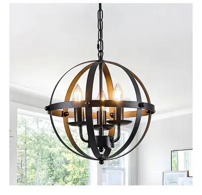 Modern Orb Metal Pendant Chandelier - 3 Lights, Black Finish