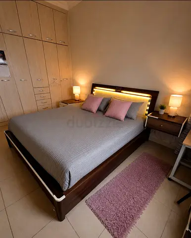Modern Wooden Bed Frame with LED Integrated Headboard and Hydraulic Storage