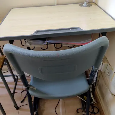 Compact study desk with matching plastic chair - good condition