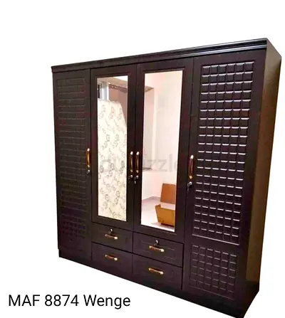 Dark Wenge 4-Door Wardrobe with Mirrors and Drawers