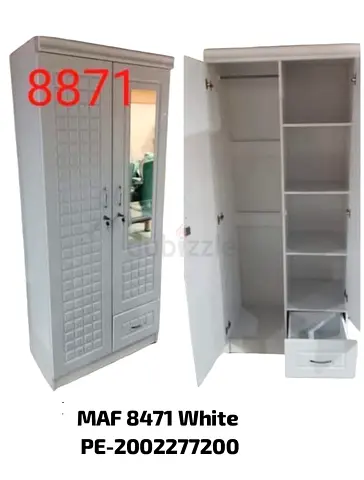 Modern White 2 Door Wardrobe with Mirror and Storage Shelves