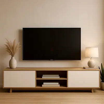 Modern low-profile wooden TV console / entertainment unit