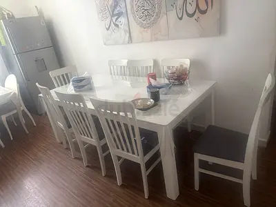 White 8-Seater Dining Table with Chairs - Solid Wood Finish