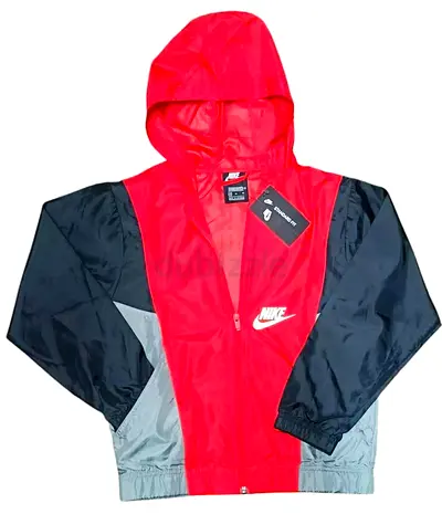 Nike red/black windbreaker jacket with hood - Unisex, size M youth
