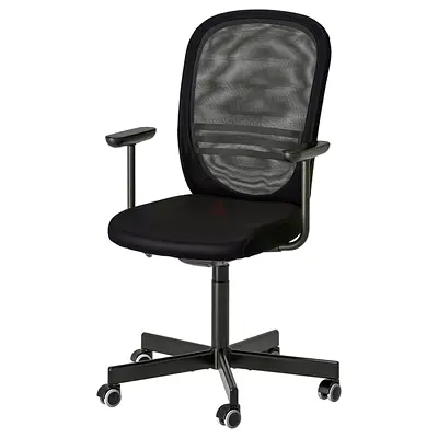 Black Mesh Office Chair with Armrests and Casters