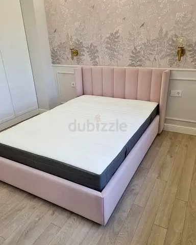 Pink Upholstered Single Bed Frame with Headboard