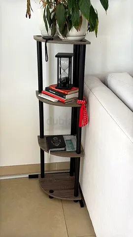 Narrow 3-Tier Corner Shelf Unit - Dark Wood and Black Metal