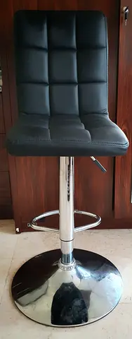 Black Leather Bar Stool with Chrome Base - Good Condition