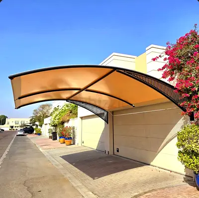Double Carport Canopy - Curved Metal Frame with Fabric Shade