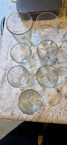 Set of 7 Clear Glass Tumblers - Good Condition
