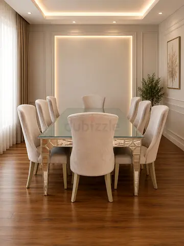 Elegant 8 Seater Dining Set with Mirrored Table and  Chairs