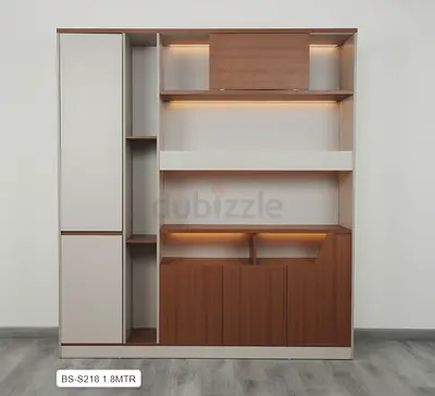 Modern multifunctional wall storage unit with LED shelves (1.8m)