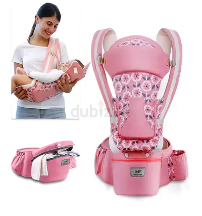 Pink Floral Ergonomic Baby Carrier with Hip Seat and Storage Waist Belt