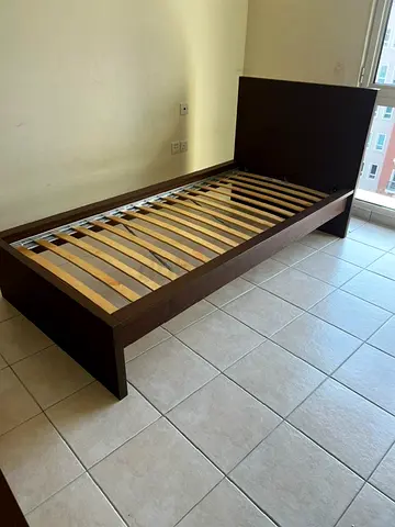 A Bed Ikea MALM Dark Wood Single Bed Frame with Headboard - Good Condition