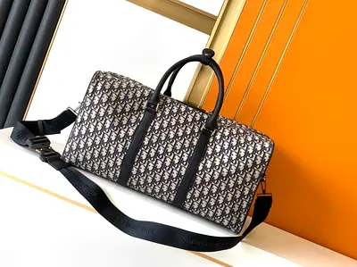 Dior Oblique Canvas Travel Duffle Bag with Detachable Strap
