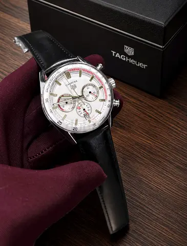 Tag Heuer Carrera Chronograph Mens Watch - Black Leather, White Dial