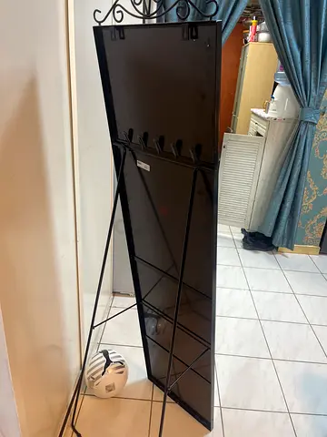 Full-Length Decorative Floor Mirror with Iron Frame - Black