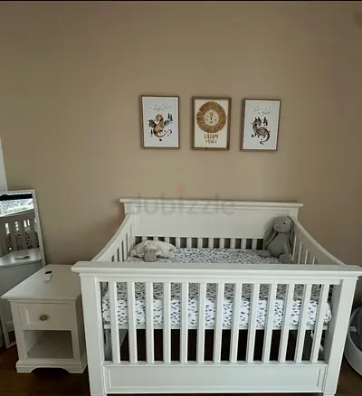 White Baby Crib and Matching Bedside Table