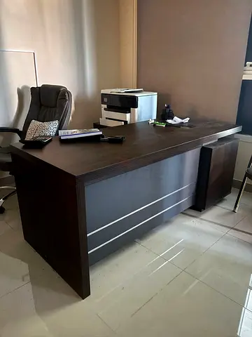 Dark Wood Executive Office Desk with Storage - Good Condition