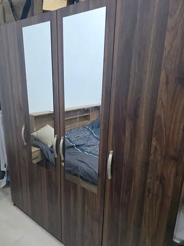 3-Door Wardrobe with Mirrors - Dark Wood Finish