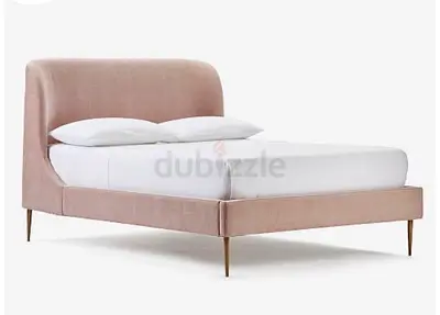 Upholstered Double Bed Frame with Curved Headboard - Blush Pink