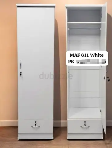 Tall White Wardrobe / Single Door Cabinet with Drawer