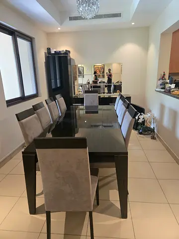 Modern 10-Seater Dining Table with Upholstered Chairs  matching Console