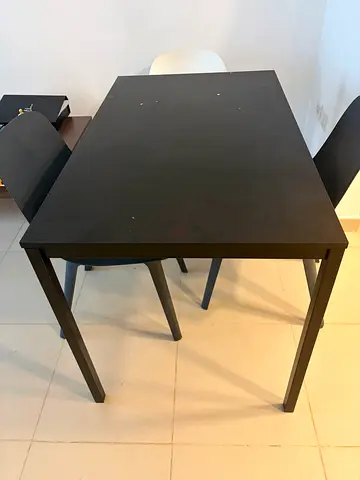 Black rectangular dining table with 2 chairs - good condition