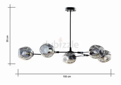 Modern 5-Glass Globe Pendant Chandelier - Black Frame, Smoke Glass Shades