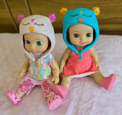 Set of 2 Small Baby Dolls with Cute Animal Hats