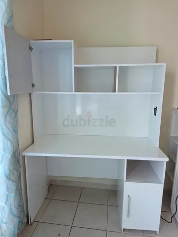 Free pickup White study desk with overhead shelving and cabinet - good condition