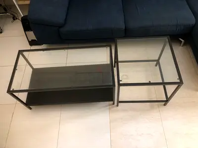 IKEA Glass Top Coffee Table with Black Metal Frame