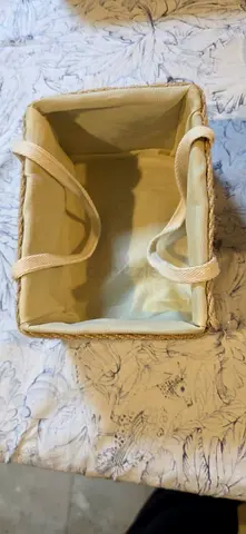 Beige Fabric Storage basket with Handles - Small Organizer