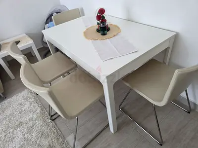 Set of IKEA Bernhard Leather Dining Chairs and expandable table - طاولة طعام مع كراسي urgent sell
