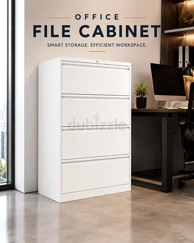 4 Drawer Lateral File Cabinet – White Metal Office File Storage
