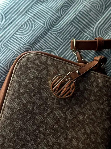 DKNY Bryant Brown Monogram Coated Canvas Flap Crossbody Bag
