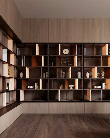 Custom Built-in Wall Bookcase with Open Cubby Shelves - Modern Finish