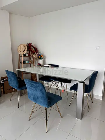 6-Seater Tempered Glass Dining Table - Stainless Steel Legs, Urban Loft
