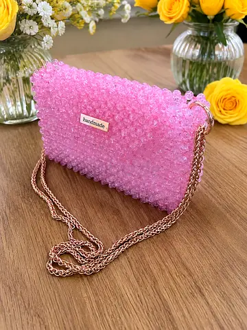 Handmade Pink Beaded Chain Shoulder Bag