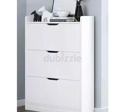 White 3 Drawer Slim Shoe Storage Cabinet