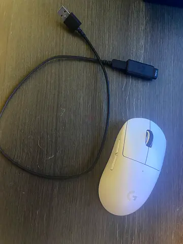 Logitech G Pro Wireless Mouse (white) with USB dongle and charging cable with box