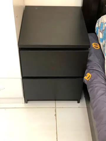 Simple black two-drawer bedside table / nightstand