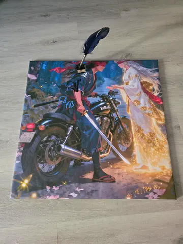 Anime art print - samurai with motorcycle poster