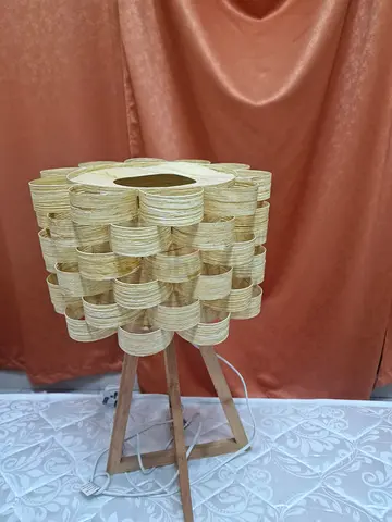 Wooden Tripod Table Lamp with Woven Shade - Natural Finish