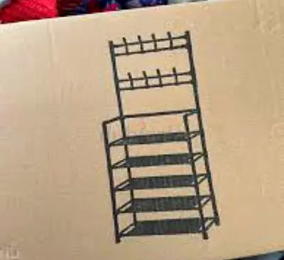 Metal shoe rack with top hooks and 4 shelves - new in box