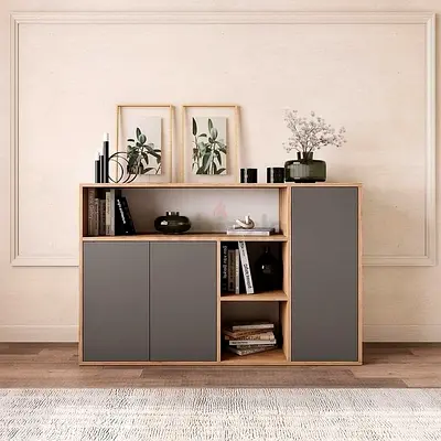 Modern Wooden Sideboard Cabinet with Grey Doors