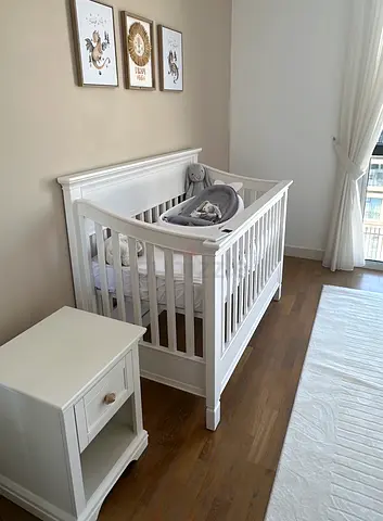 White Baby Crib and Matching Bedside Table