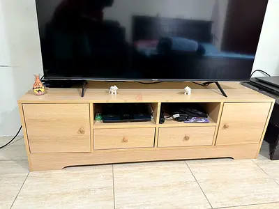 Light oak TV cabinet / entertainment unit with drawers and shelves