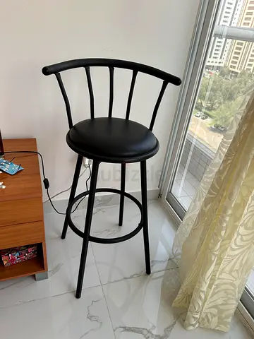 2 x Modern Black Metal Bar Stool with Padded Seat